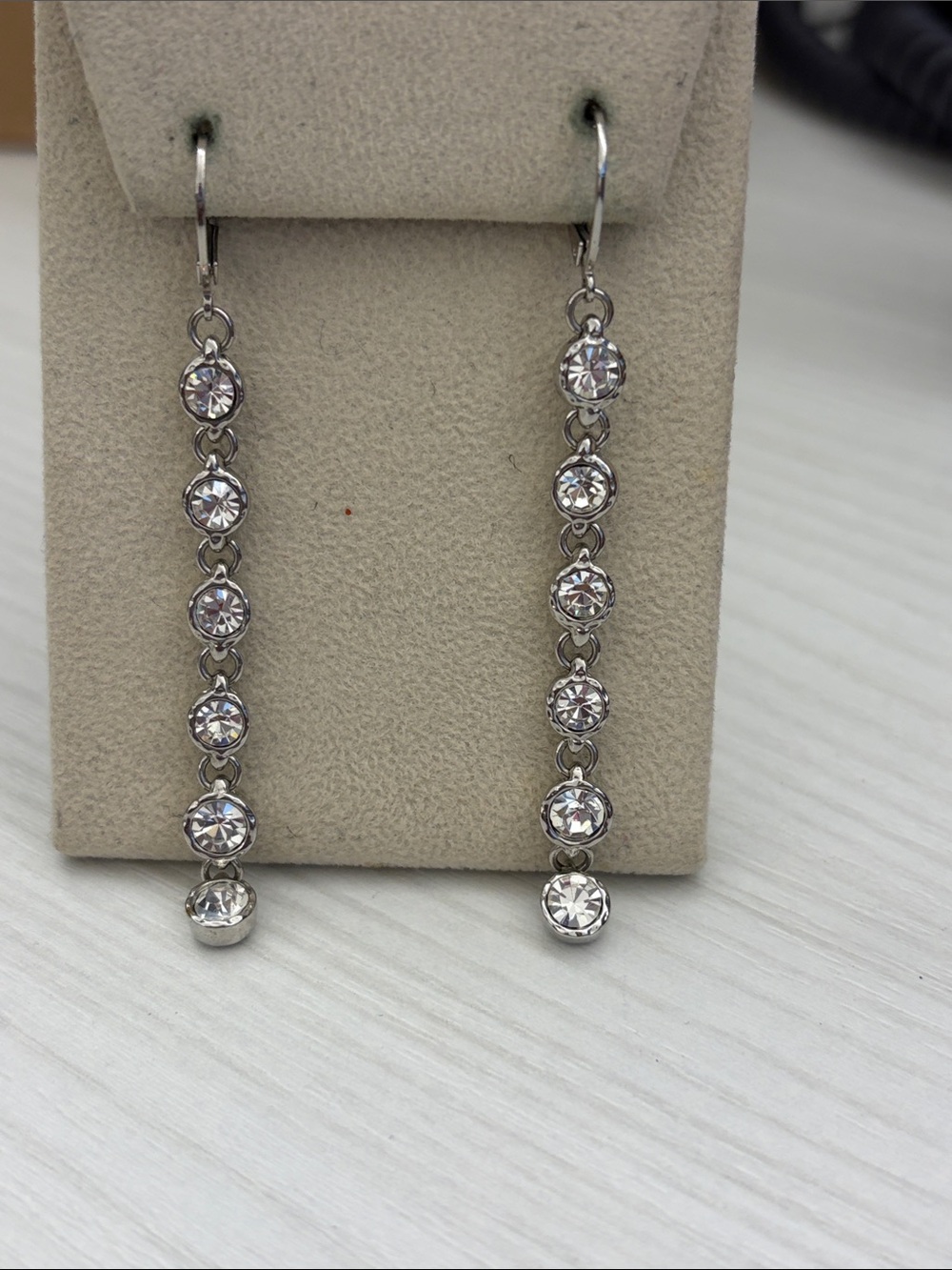 Silver-Tone Linear Drop Earrings with Clear Stones